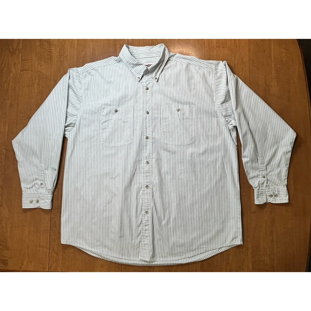 Wrangler Rugged Wear Mens XXL Button Down Shirt Green & Beige Wrinkle Resistant